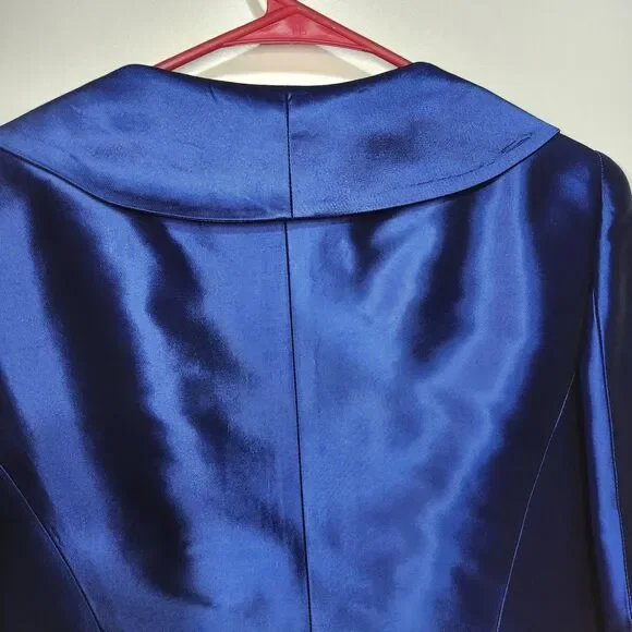 VNT Georgiou Studio Blue Shiny Blazer Size 12 + Unbranded Skirt Set Womens Suit - Picture 7 of 16